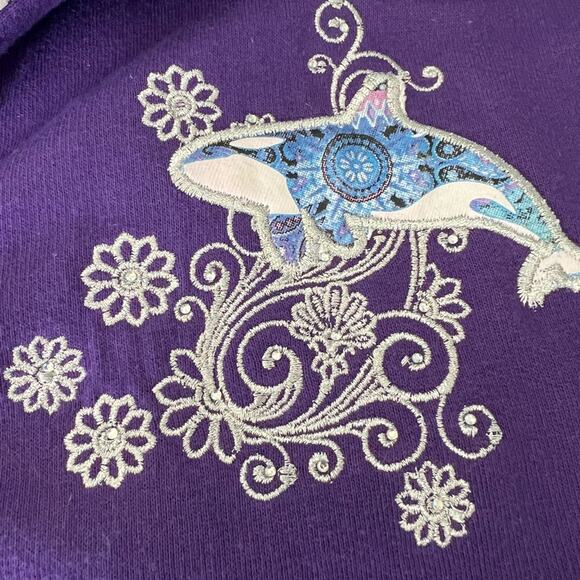 SeaWorld Sweatshirt Hoodie Jacket Purple Orca Shamu Embellished Woman’s Sz L - Picture 8 of 12